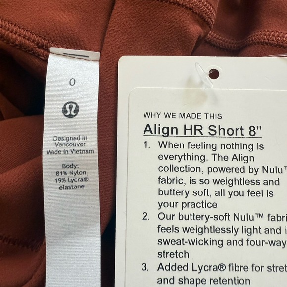 Lululemon Align High Rise Short 8" Dark Terracotta Size 0 NWT $68 - Picture 15 of 15